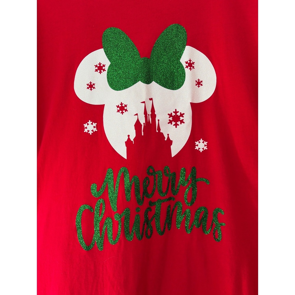 Next Level T-Shirt Unisex XL Red Merry Christmas Disney Mouse Glitter Castle